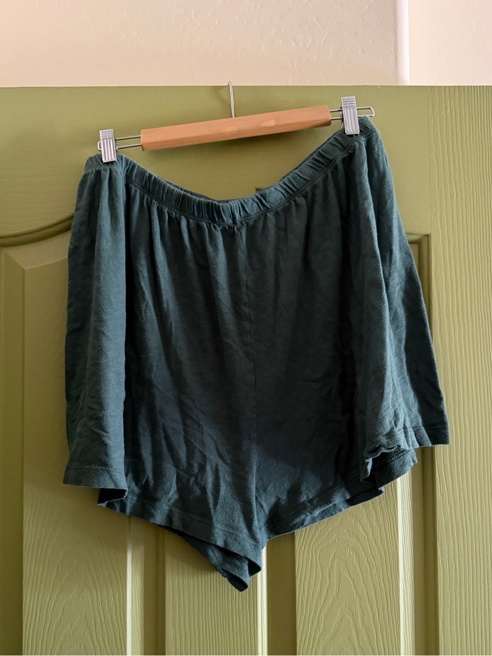 Women's Dark Green Elastic Waist Shorts